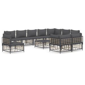 vidaXL 11-delige Loungeset met kussens poly rattan antracietkleurig