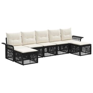 vidaXL Tuinbankenset 7 pcs Zwart poly rattan