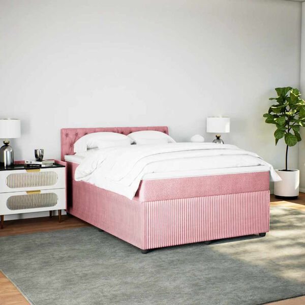 vidaXL Boxspring met matras fluweel roze 160x200 cm