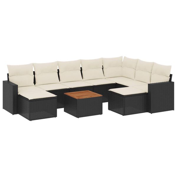 vidaXL 10-delige Loungeset met kussens poly rattan zwart