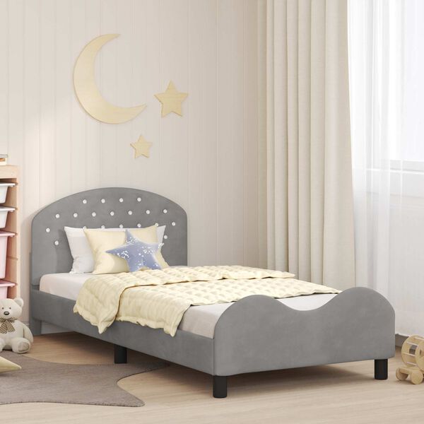 vidaXL Bedframe voor kinderen met hoofdbord Lichtgrijs 90 x 190 cm