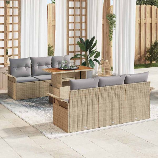 vidaXL Tuin Sofa Set met kussen 7 pcs beige en lichtgrijs