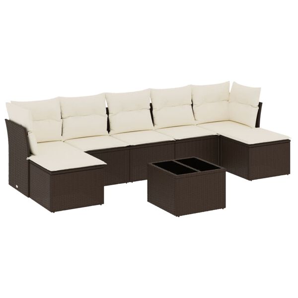 vidaXL 8-delige Loungeset met kussens poly rattan bruin