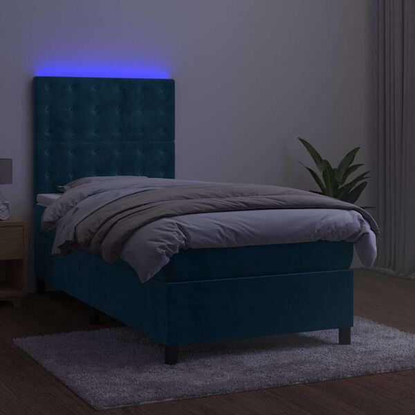 vidaXL Boxspring met matras en LED fluweel donkerblauw 100x200 cm