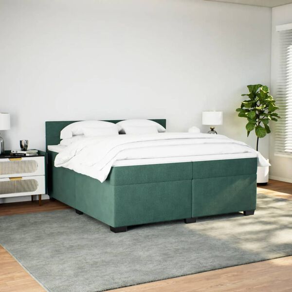 vidaXL Boxspring met matras fluweel donkergroen 200x200 cm