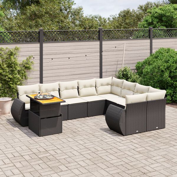 vidaXL 10-delige Loungeset met kussens poly rattan zwart