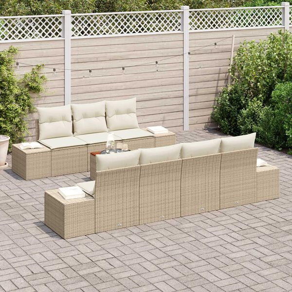 vidaXL Tuinbankenset met opslag 8 pcs Beige en Cr&egrave;me poly rattan
