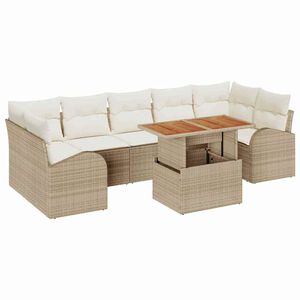 vidaXL Tuin Sofa Set met opslag 8 pcs Beige Poly riet