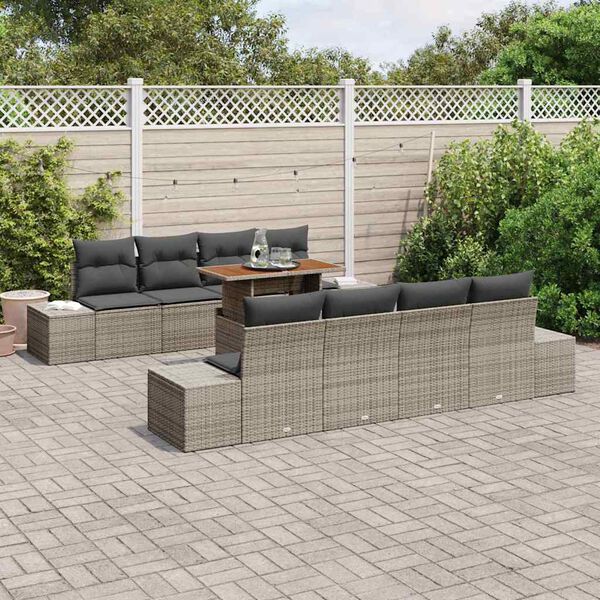 vidaXL Tuin Eetset met kussen met kussen 9 pcs Grijs en Bruin