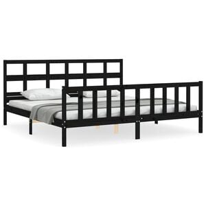 vidaXL Bedframe met hoofdbord massief hout zwart 200x200 cm