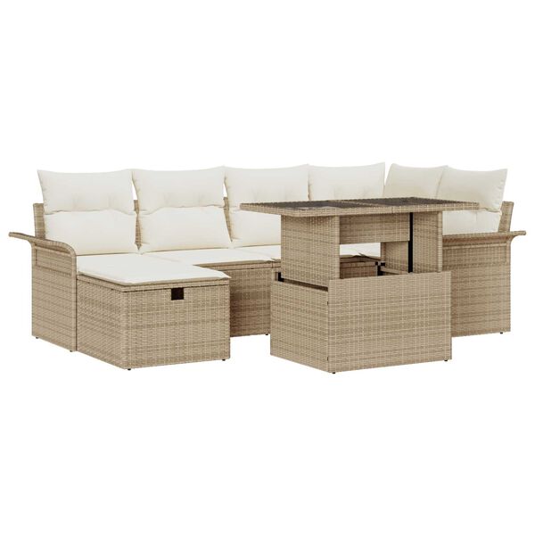 vidaXL Tuin Sofa Set met kussen met opslag 7 pcs Beige Poly riet