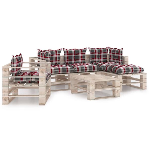 vidaXL 6-delige Loungeset met kussens pallet grenenhout