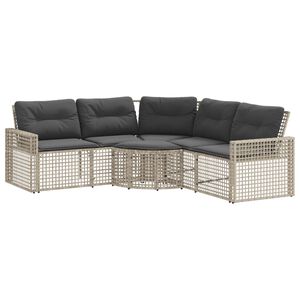 vidaXL Tuinbank met kussens en voetensteun L-vormig rattan lichtgrijs