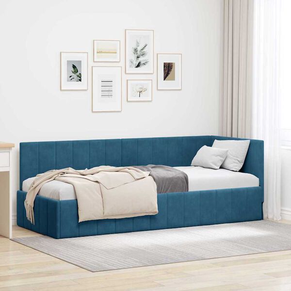 vidaXL Hoekbedframe met hoofdeinde Blauw 80 cm x 200 cm Fluweel