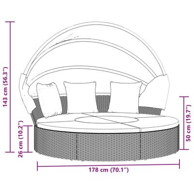 vidaXL Loungebed met luifel en kussens poly rattan grijs