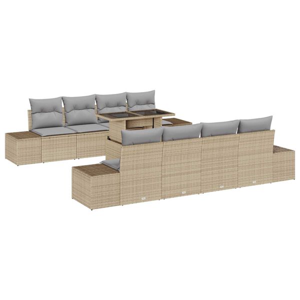 vidaXL Tuin Sofa Set met kussen met opslag 9 pcs Beige en Licht Grijs