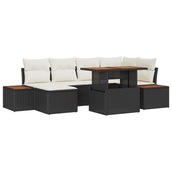 vidaXL Tuin Sofa Set met opslag 7 pcs Zwart Poly riet
