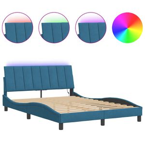 vidaXL Bedframe met LED zonder matras "Hanko" fluweel blauw 140x200 cm