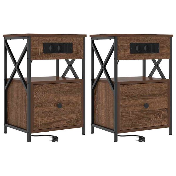 vidaXL Nachtkastje 2 pcs Bruin Eiken 40 x 31 x 60 cm Bewerkt hout