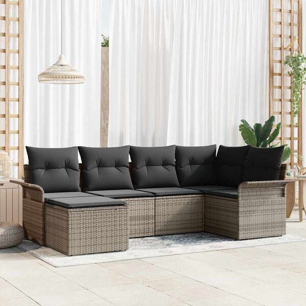 vidaXL Tuin Sofa Set met kussen 6 pcs Grijs poly rattan