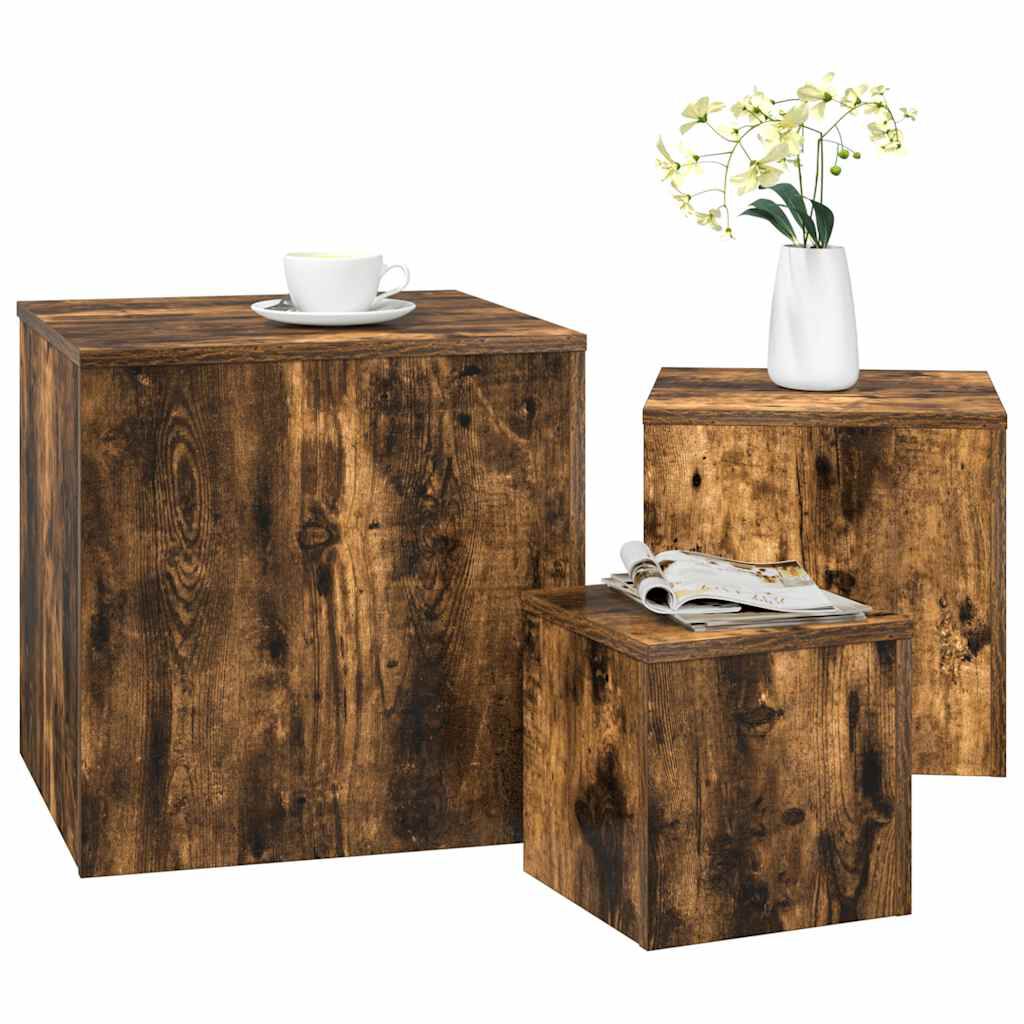 Bijzettafels 3 st ruw mangohout