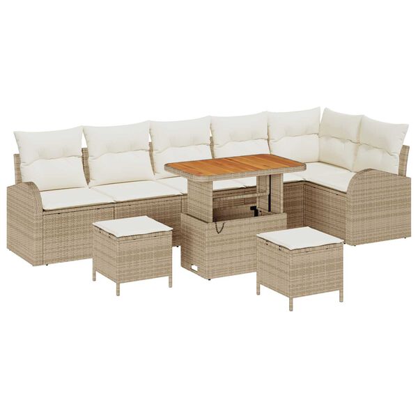 vidaXL Tuinbankenset met kussen 9 pcs Beige poly rattan