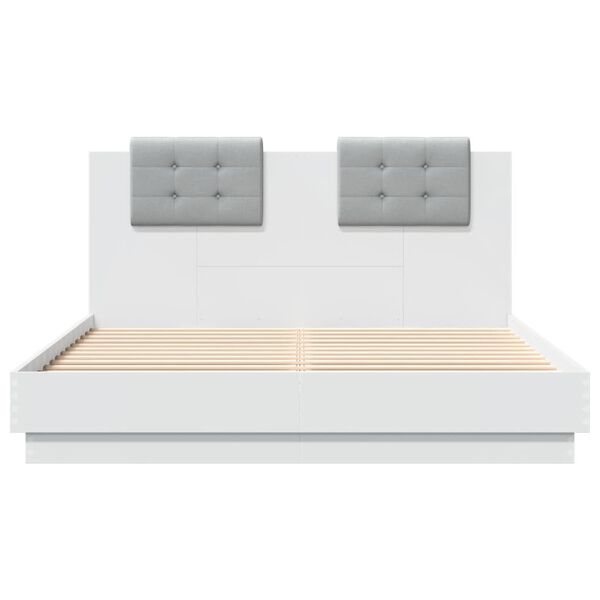 vidaXL Bedframe met hoofdeinde bewerkt hout wit 150x200 cm