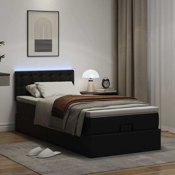 vidaXL Ottoman bed met matrassen en LED's 100x200cm kunstleer zwart