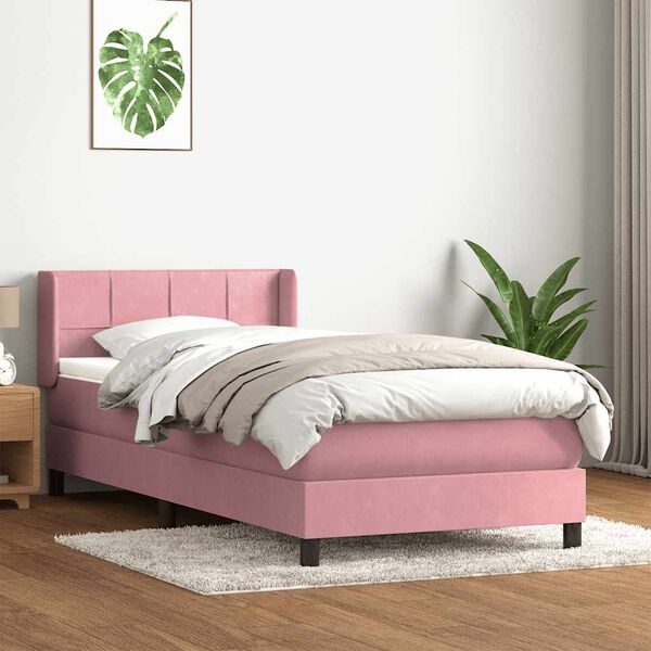 vidaXL Boxspring met matras fluweel roze 90x220 cm