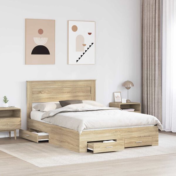 vidaXL Bedframe met hoofdeinde Sonoma Eiken 150 x 200 cm Bewerkt hout