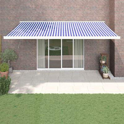 vidaXL Luifel uittrekbaar 5x3 m stof en aluminium blauw en wit