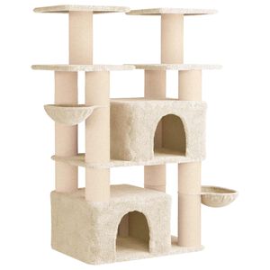 vidaXL Kattenboom met sisal krabpalen Cr&egrave;mekleurig 147 cm 2 st