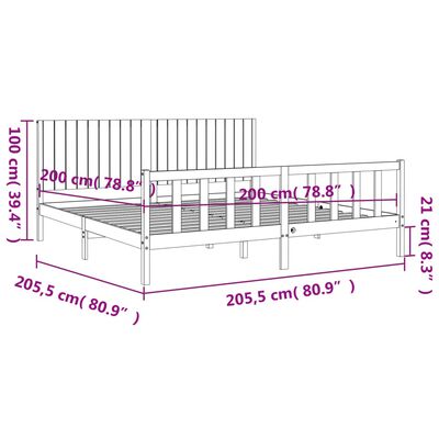 vidaXL Bedframe met hoofdbord massief hout zwart 200x200 cm