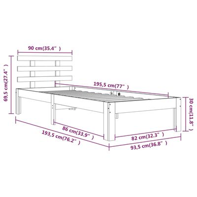 vidaXL Bedframe massief hout zwart 90x190 cm