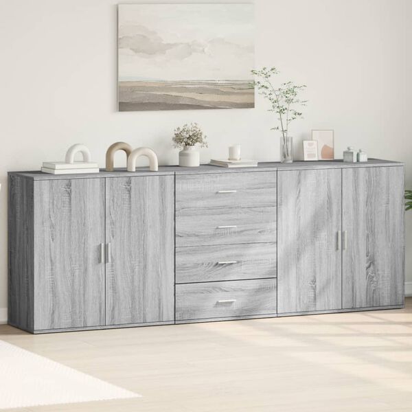 vidaXL Dressoirs 3 st bewerkt hout grijs sonoma eikenkleurig