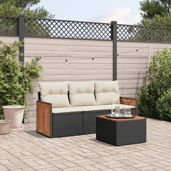 vidaXL 4-delige Loungeset met kussens poly rattan zwart