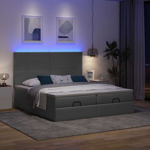 vidaXL Ottoman bed met matrassen en LED's 160x200cm stof donkergrijs