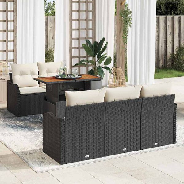 vidaXL Tuinbankenset met kussen 6 pcs Zwart en Cr&egrave;me poly rattan
