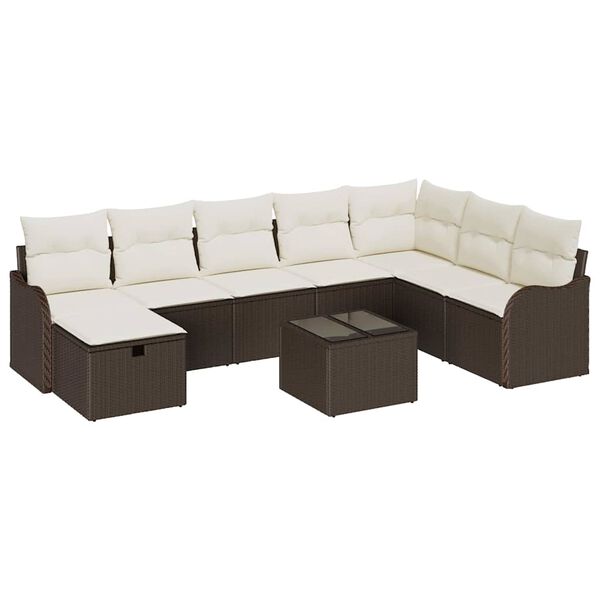 vidaXL Tuin Sofa Set met kussen met opslag 9 pcs Bruin Poly riet