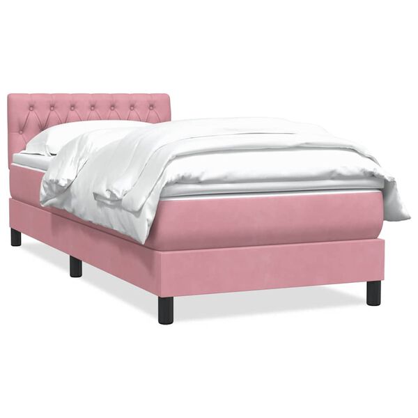 vidaXL Boxspring met matras fluweel roze 90x210 cm