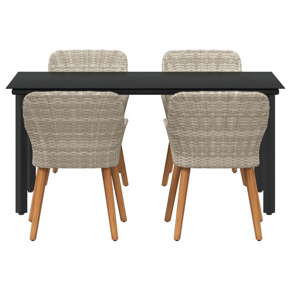 vidaXL Tuin eettafelset met kussen 5 pcs Lichtgrijs poly rattan