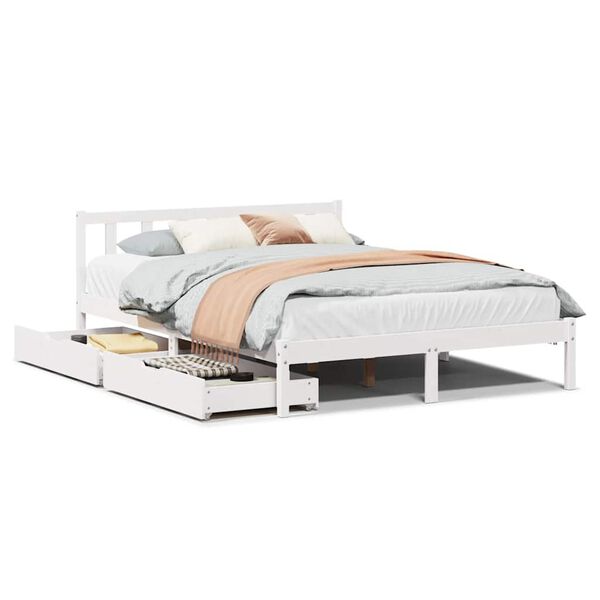 vidaXL Bedframe zonder matras massief grenenhout wit 135x190 cm