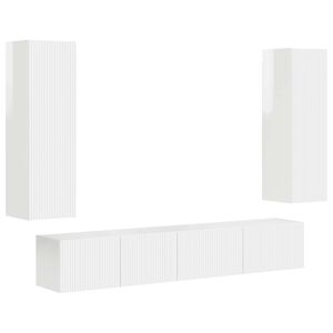 vidaXL Tv-meubelset Wandgemonteerd 3 pcs Hoogglans wit Bewerkt hout