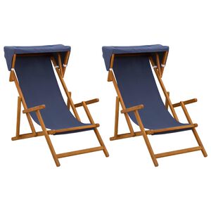 vidaXL Ligstoel 2 pcs 3 Positie massief eucalyptushout Blauw