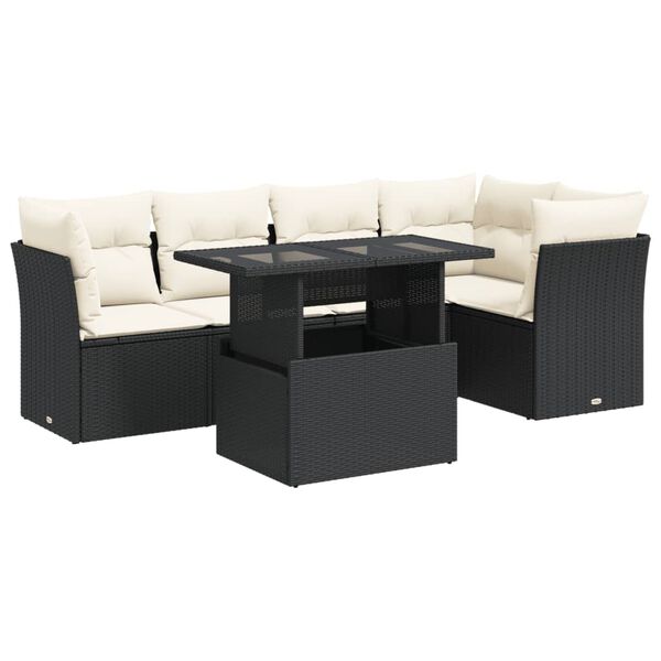 vidaXL 6-delige Loungeset met kussens poly rattan zwart