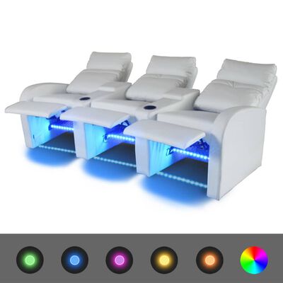 vidaXL LED Driedubbele Leunstoel 3-zits kunstleer wit