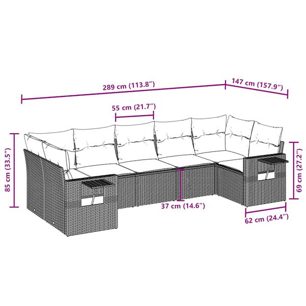 vidaXL 7-delige Loungeset met kussens poly rattan bruin
