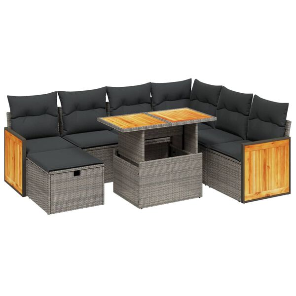 vidaXL 8-delige Loungeset met kussens poly rattan grijs