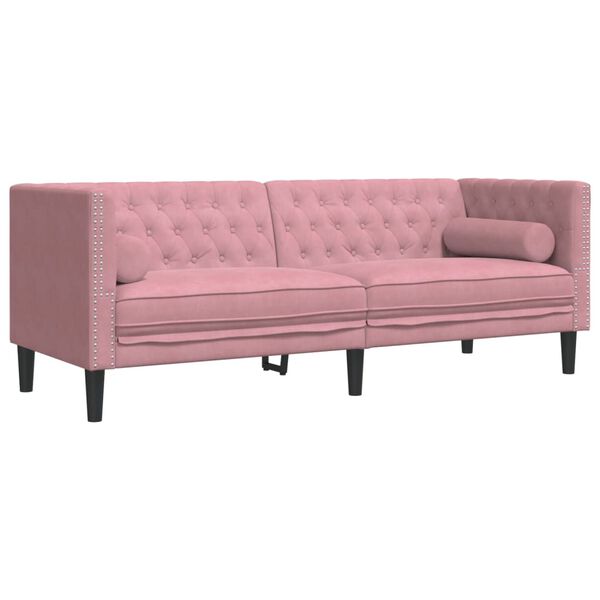 vidaXL 2-delige Loungeset Chesterfield met bolsters fluweel roze