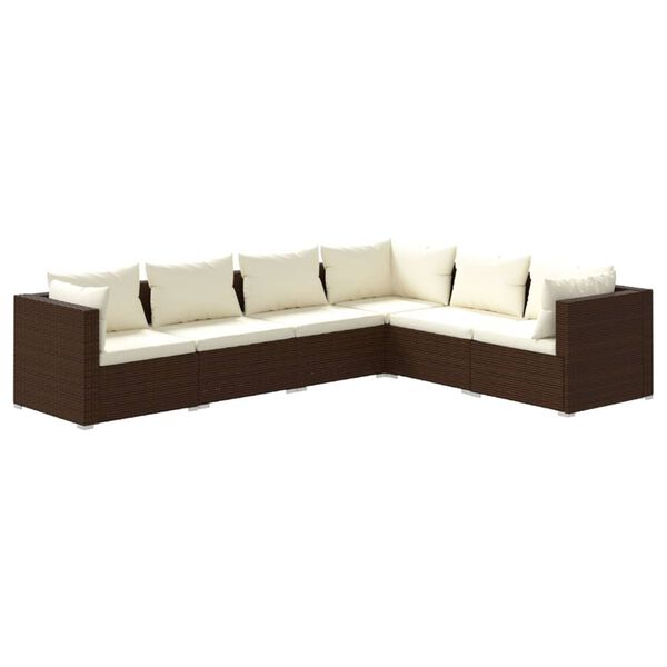 vidaXL 6-delige Loungeset met kussens poly rattan bruin